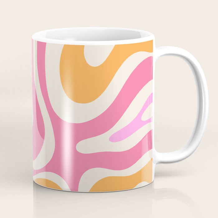 Retro Modern Liquid Swirl Abstract Pattern Pink Orange Cream Coffee Mug Gallery Image 1