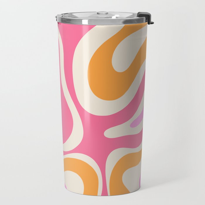 Retro Modern Liquid Swirl Abstract Pattern Pink Orange Cream Travel Mug Gallery Image 2