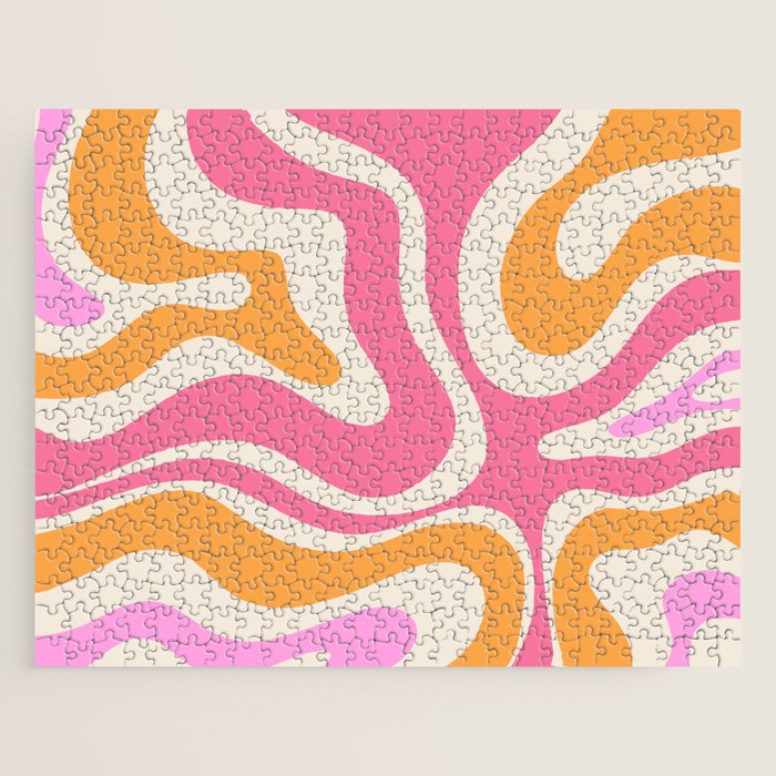 Retro Modern Liquid Swirl Abstract Pattern Pink Orange Cream Jigsaw Puzzle Gallery Image 1