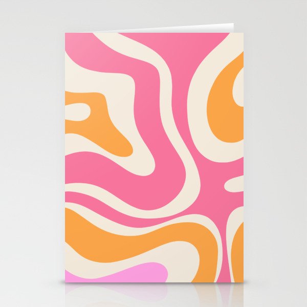 Retro Modern Liquid Swirl Abstract Pattern Pink Orange Cream Stationery Card Gallery Image 2