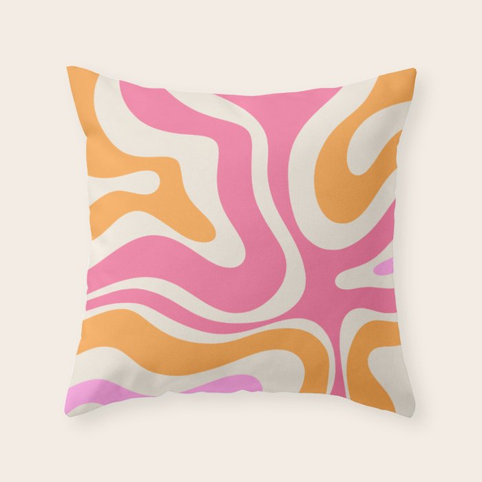 Retro Modern Liquid Swirl Abstract Pattern Pink Orange Cream Throw Pillow Gallery Image 1