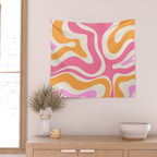 Retro Modern Liquid Swirl Abstract Pattern Pink Orange Cream Wall Tapestry Gallery Image 2