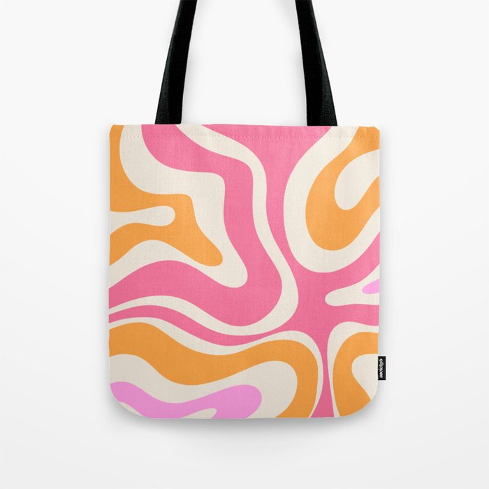Retro Modern Liquid Swirl Abstract Pattern Pink Orange Cream Tote Bag Gallery Image 1