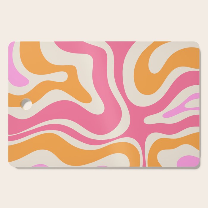 Retro Modern Liquid Swirl Abstract Pattern Pink Orange Cream Cutting Board Gallery Image 1