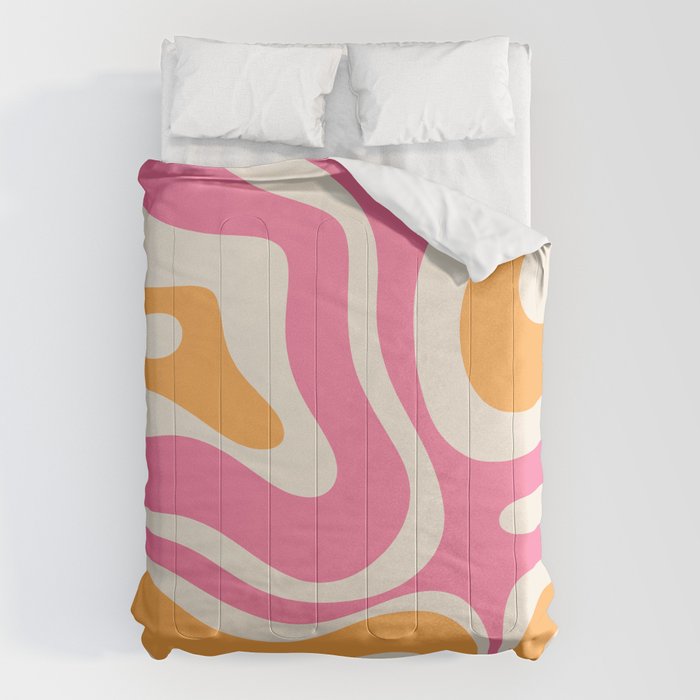 Retro Modern Liquid Swirl Abstract Pattern Pink Orange Cream Comforter Gallery Image 6