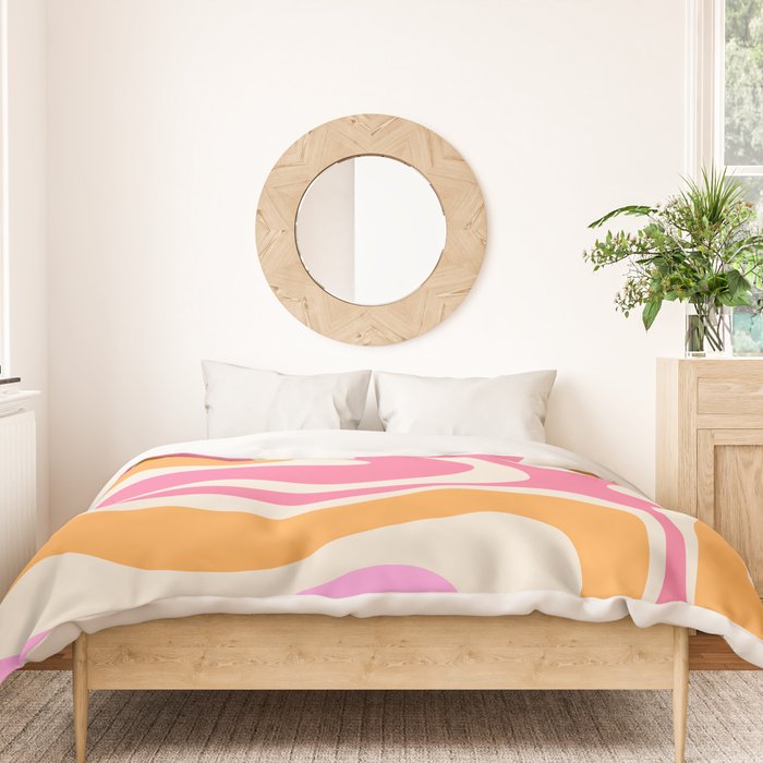 Retro Modern Liquid Swirl Abstract Pattern Pink Orange Cream Duvet Cover Gallery Image 3
