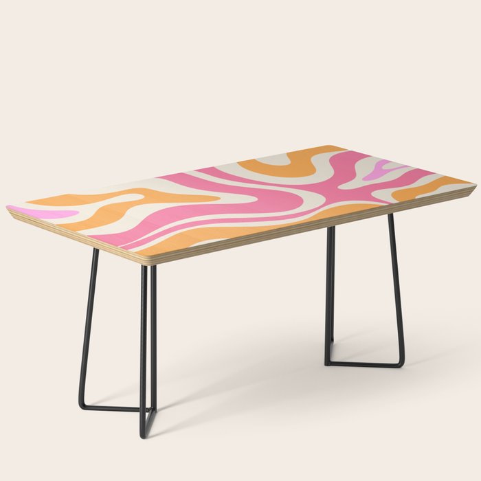Retro Modern Liquid Swirl Abstract Pattern Pink Orange Cream Coffee Table Gallery Image 1