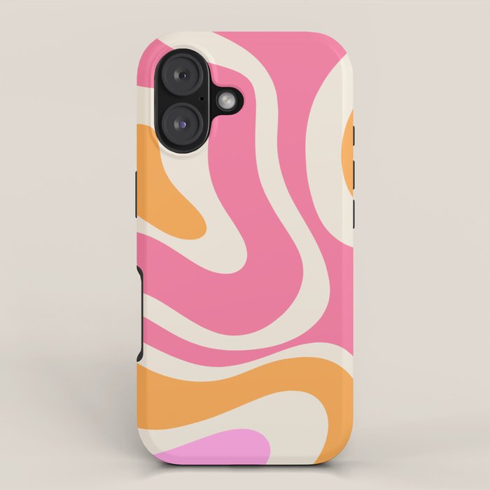 Retro Modern Liquid Swirl Abstract Pattern Pink Orange Cream iPhone Case Gallery Image 1