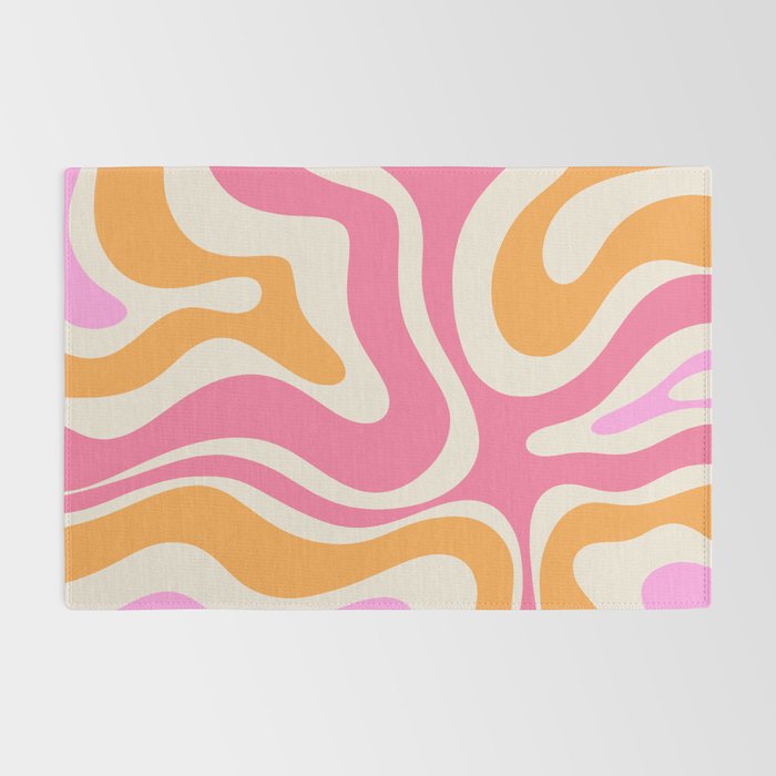 Retro Modern Liquid Swirl Abstract Pattern Pink Orange Cream Rug Gallery Image 2