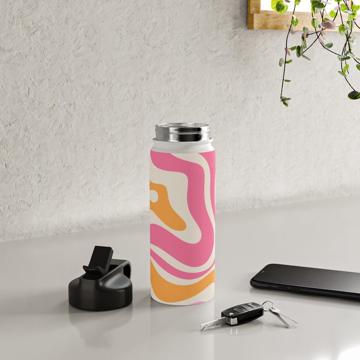 Retro Modern Liquid Swirl Abstract Pattern Pink Orange Cream Water Bottle Gallery Image 4