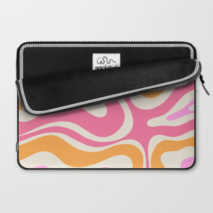 Retro Modern Liquid Swirl Abstract Pattern Pink Orange Cream Laptop Sleeve Gallery Image 2