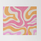 Retro Modern Liquid Swirl Abstract Pattern Pink Orange Cream Throw Blanket Gallery Image 2