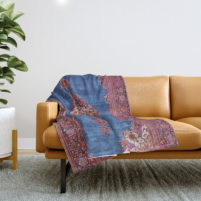 Silk Kashan Central Persian Rug Print Throw Blanket Gallery Image 1
