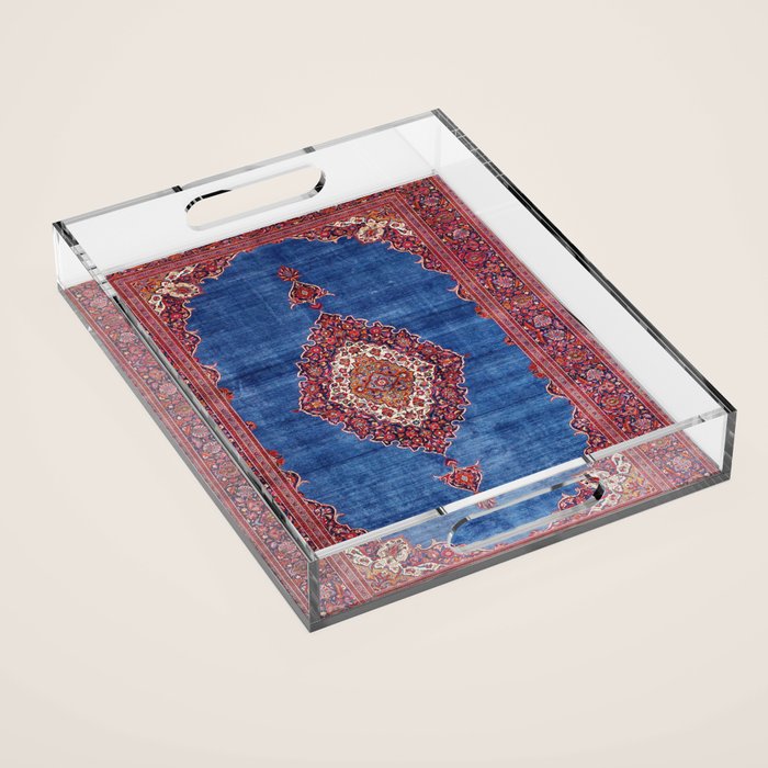 Silk Kashan Central Persian Rug Print Acrylic Tray Gallery Image 1