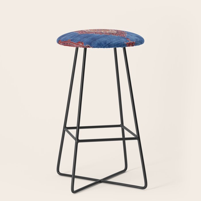 Silk Kashan Central Persian Rug Print Stool Gallery Image 1