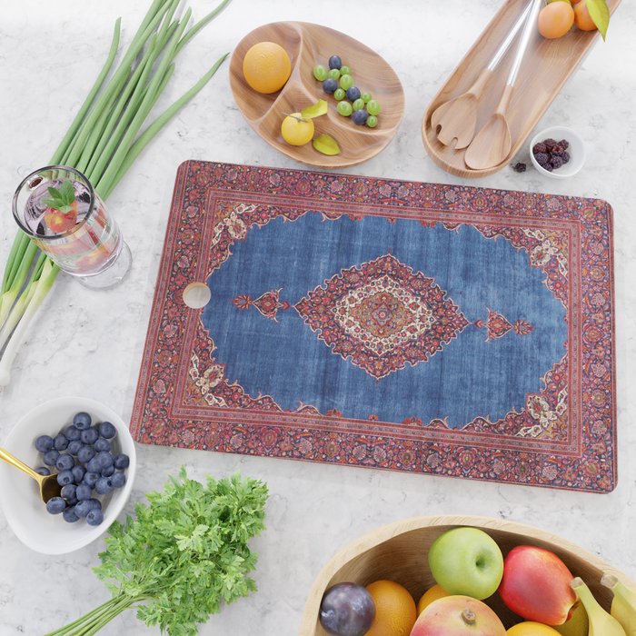Silk Kashan Central Persian Rug Print Cutting Board Gallery Image 2