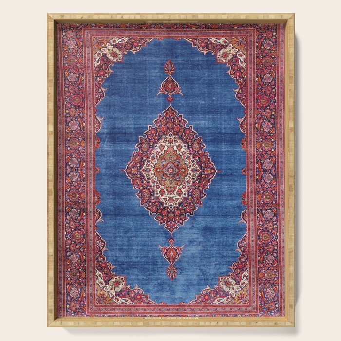 Silk Kashan Central Persian Rug Print Serving Tray Gallery Image 1