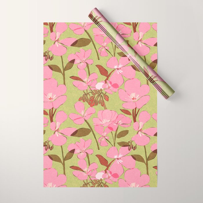 Pink Floral Pattern Wrapping Paper Gallery Image 1