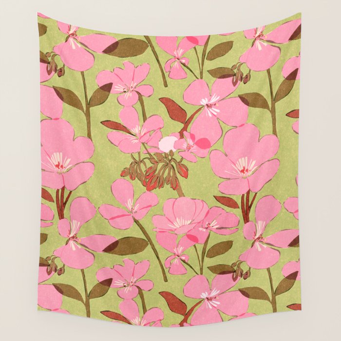 Pink Floral Pattern Wall Tapestry Gallery Image 4