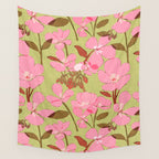 Pink Floral Pattern Wall Tapestry Gallery Image 4