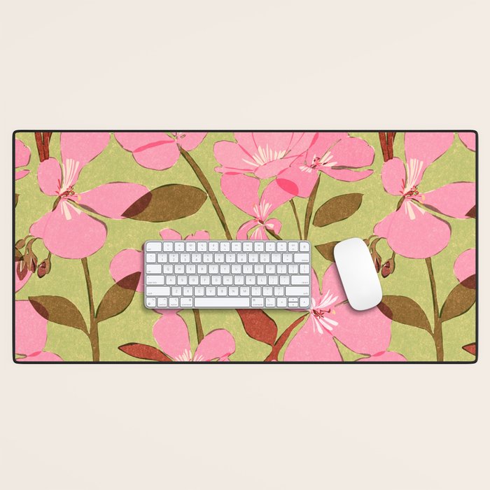 Pink Floral Pattern Desk Mat Gallery Image 1