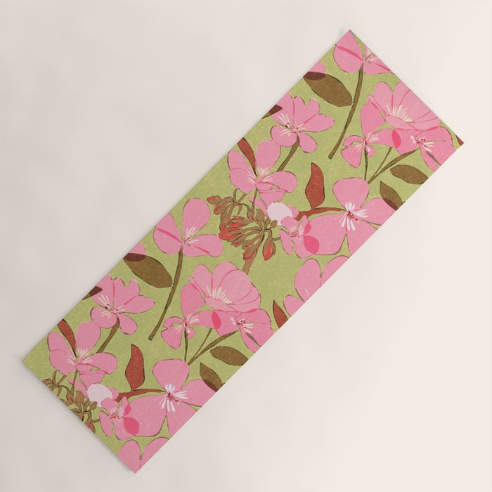 Pink Floral Pattern Yoga Mat Gallery Image 1