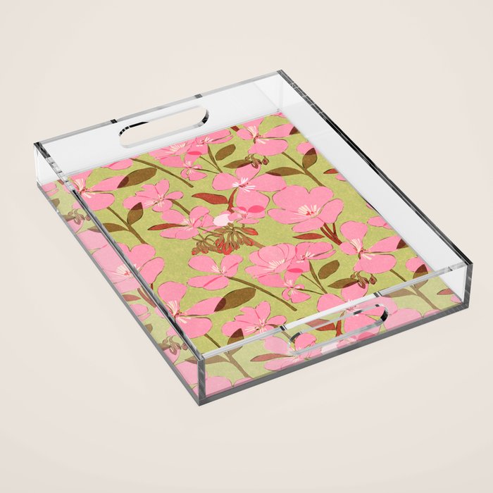 Pink Floral Pattern Acrylic Tray Gallery Image 1