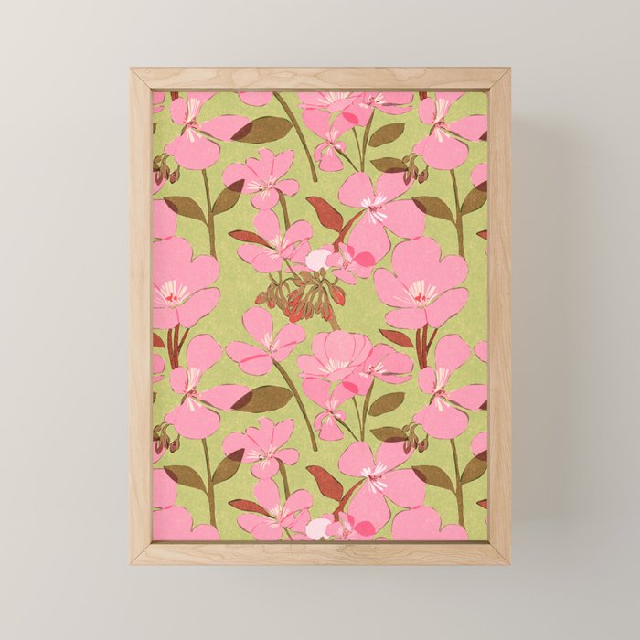 Pink Floral Pattern Mini Art Print Gallery Image 1