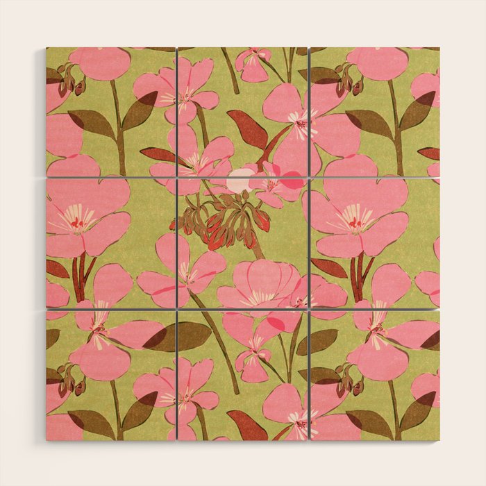 Pink Floral Pattern Wood Wall Art Gallery Image 1