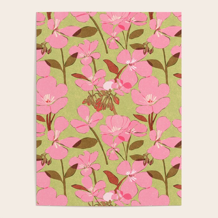 Pink Floral Pattern Poster Gallery Image 1