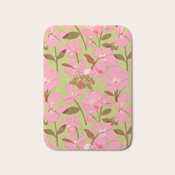 Pink Floral Pattern Bath Mat Gallery Image 1