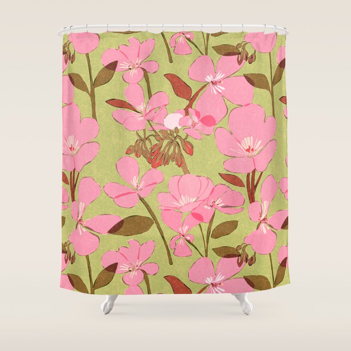 Pink Floral Pattern Shower Curtain Gallery Image 1