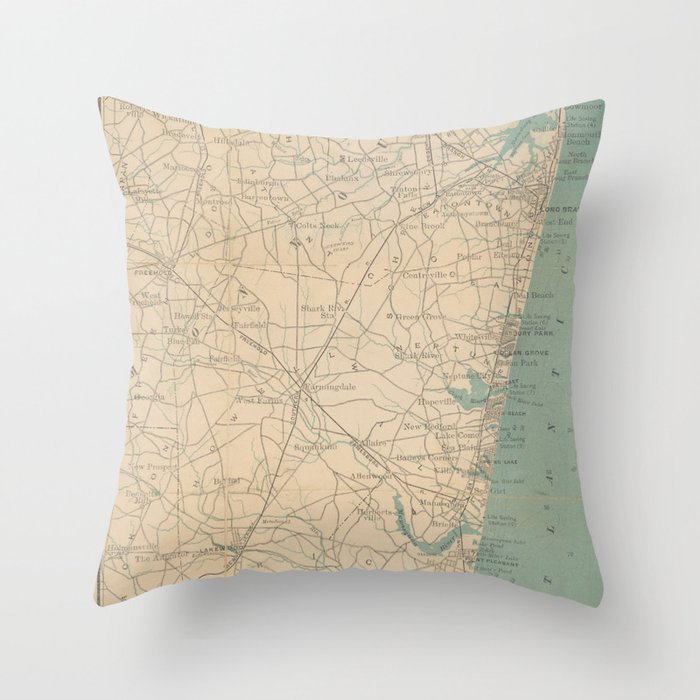 Vintage Map of The New Jersey Coast (1890) Throw Pillow Gallery Image 1
