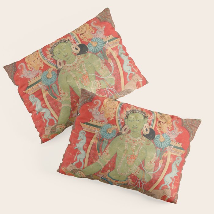 Green Tara 13th Century Tibetan Art Pillow Sham Gallery Image 1