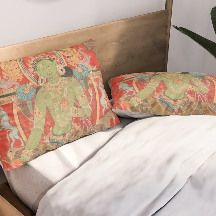 Green Tara 13th Century Tibetan Art Pillow Sham Gallery Image 2