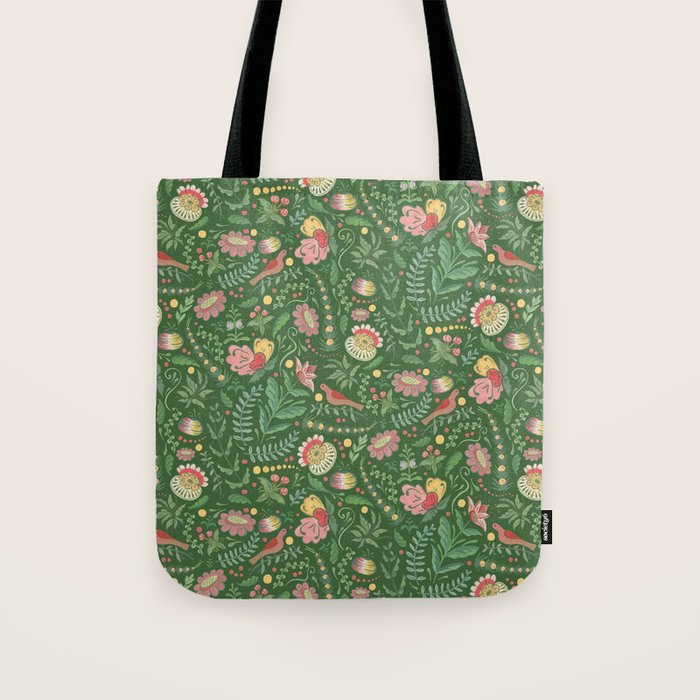 Swedish Floral - Green Tote Bag Gallery Image 1