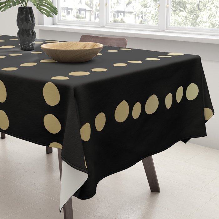 Boho Mudcloth Dots Pattern, Black and Gold Tablecloth Gallery Image 3