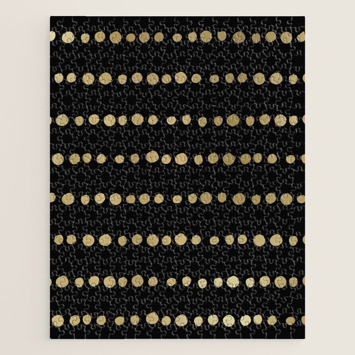 Boho Mudcloth Dots Pattern, Black and Gold Jigsaw Puzzle Gallery Image 1
