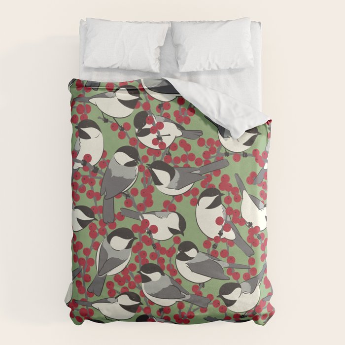 Chickadees & Winterberry Holly Duvet Cover Gallery Image 6