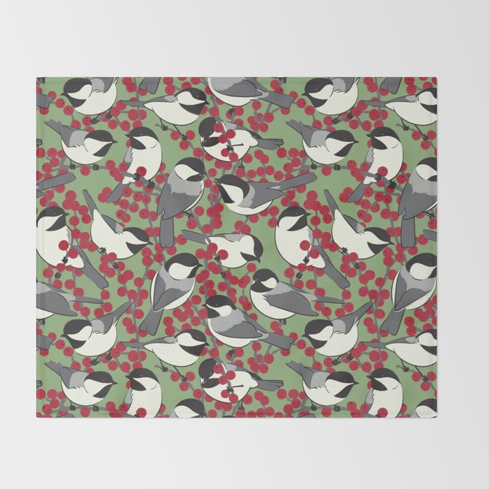 Chickadees & Winterberry Holly Throw Blanket Gallery Image 2