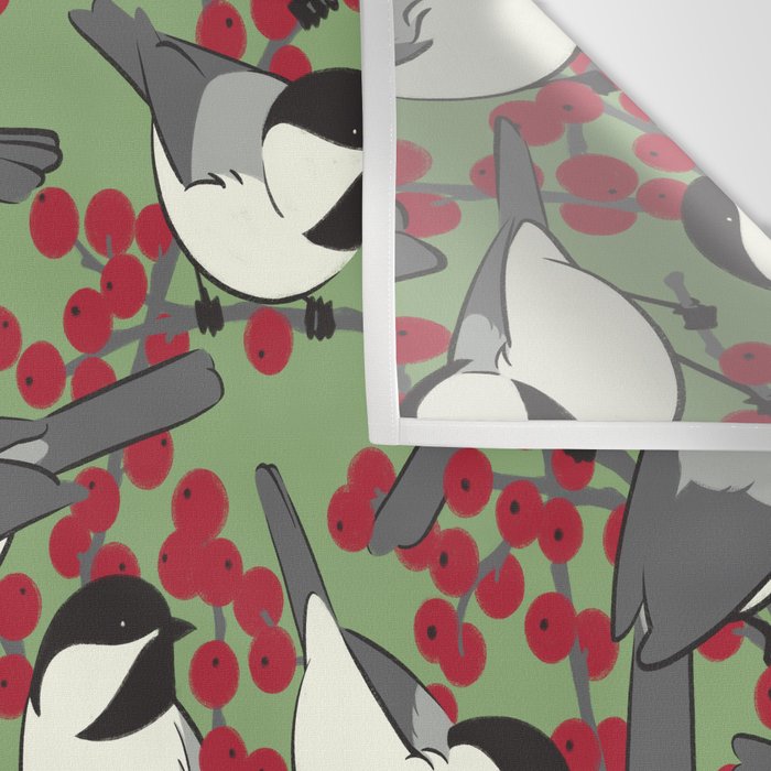 Chickadees & Winterberry Holly Wall Tapestry Gallery Image 3