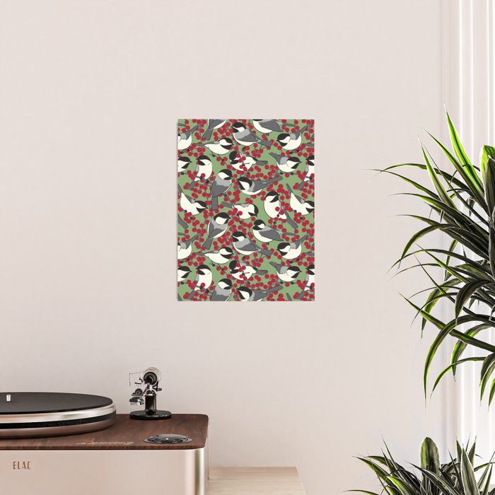 Chickadees & Winterberry Holly Poster Gallery Image 2