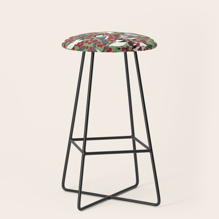 Chickadees & Winterberry Holly Stool Gallery Image 1