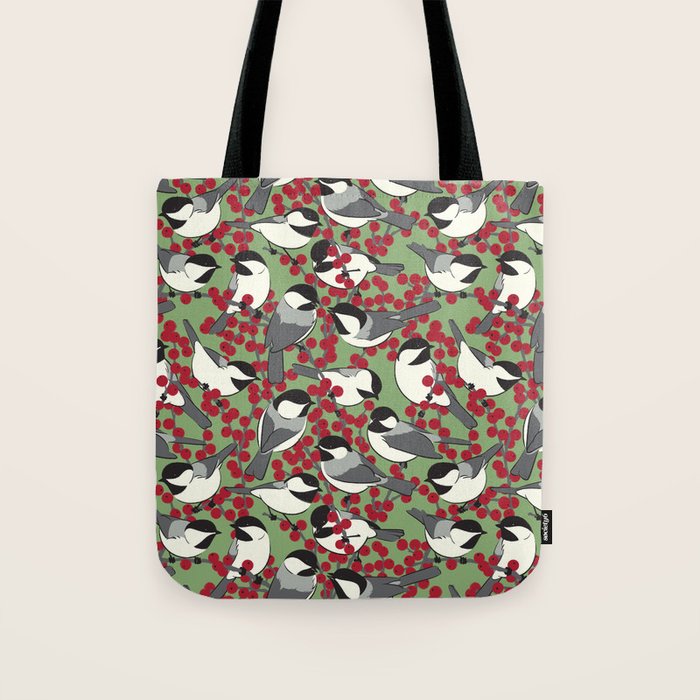 Chickadees & Winterberry Holly Tote Bag Gallery Image 1