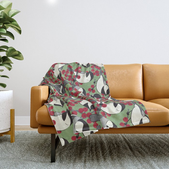 Chickadees & Winterberry Holly Throw Blanket Gallery Image 1