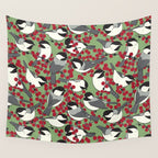 Chickadees & Winterberry Holly Wall Tapestry Gallery Image 4