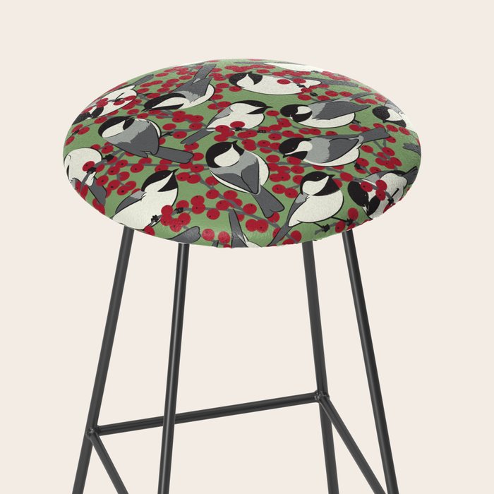 Chickadees & Winterberry Holly Stool Gallery Image 2