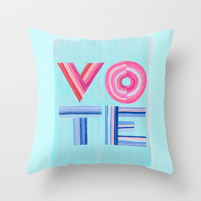Vote Hand Lettering on Blue Watercolor Background Throw Pillow Gallery Image 6