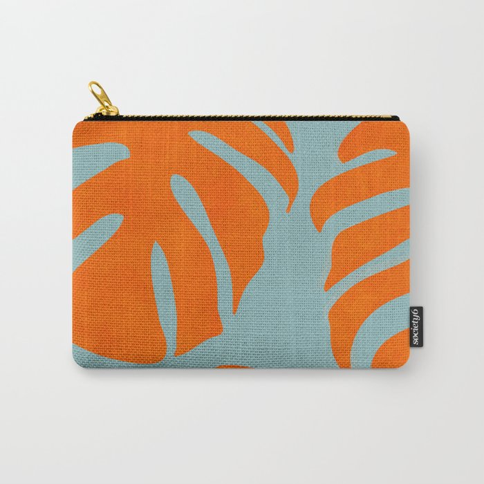 monstera leaves blue orange plant summer Carry All Pouch Gallery Image 1