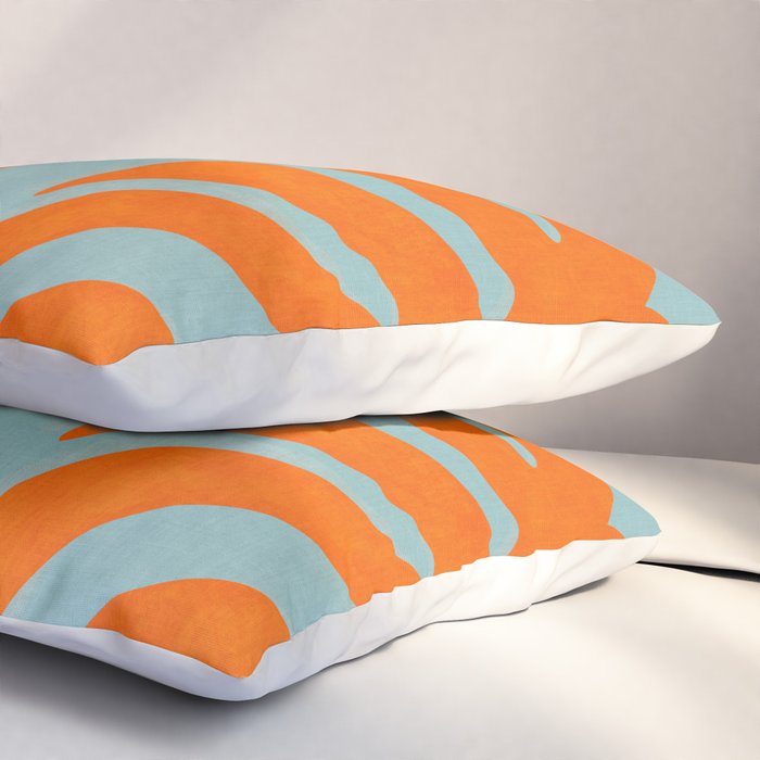 monstera leaves blue orange plant summer Pillow Sham Gallery Image 3